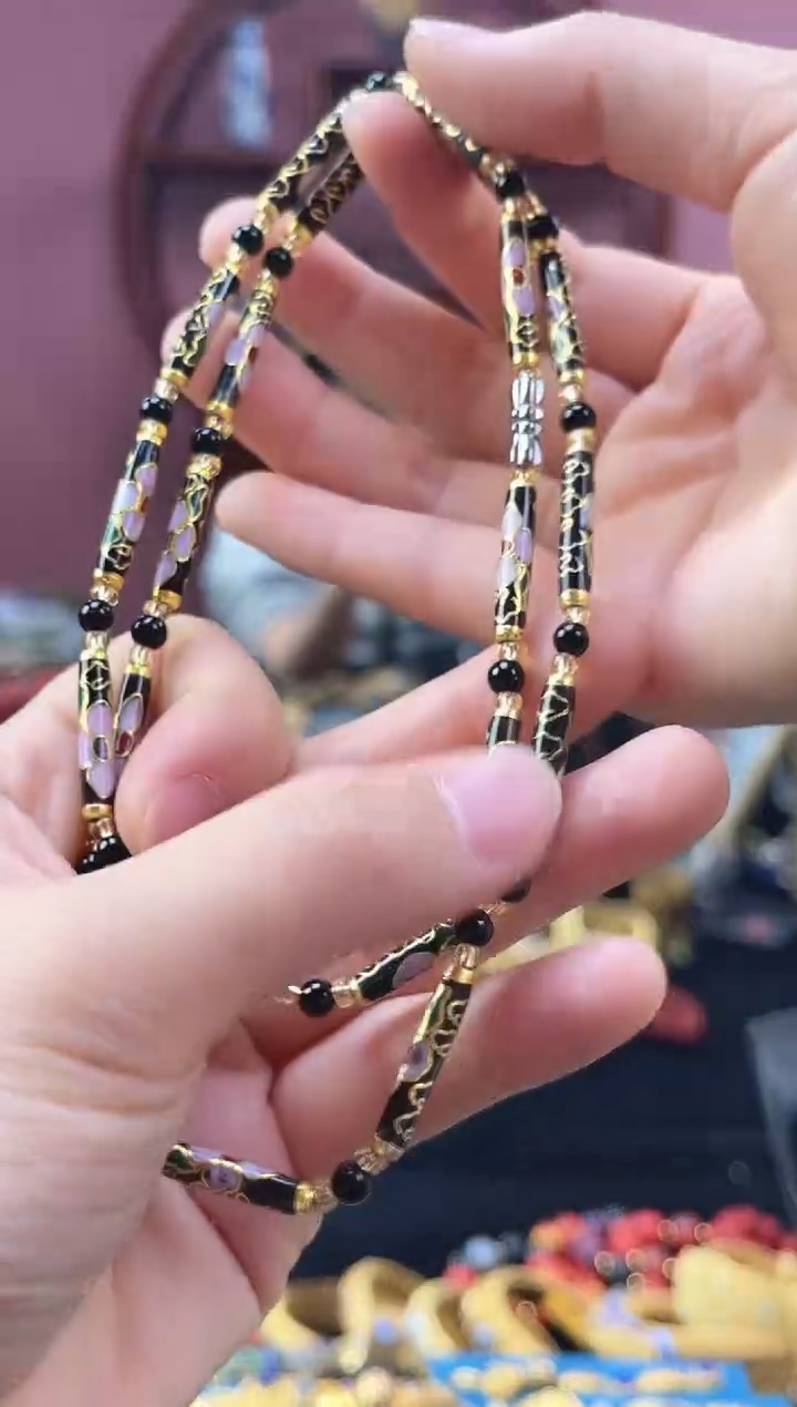 非遗 景泰蓝 项链 黑色竹节
