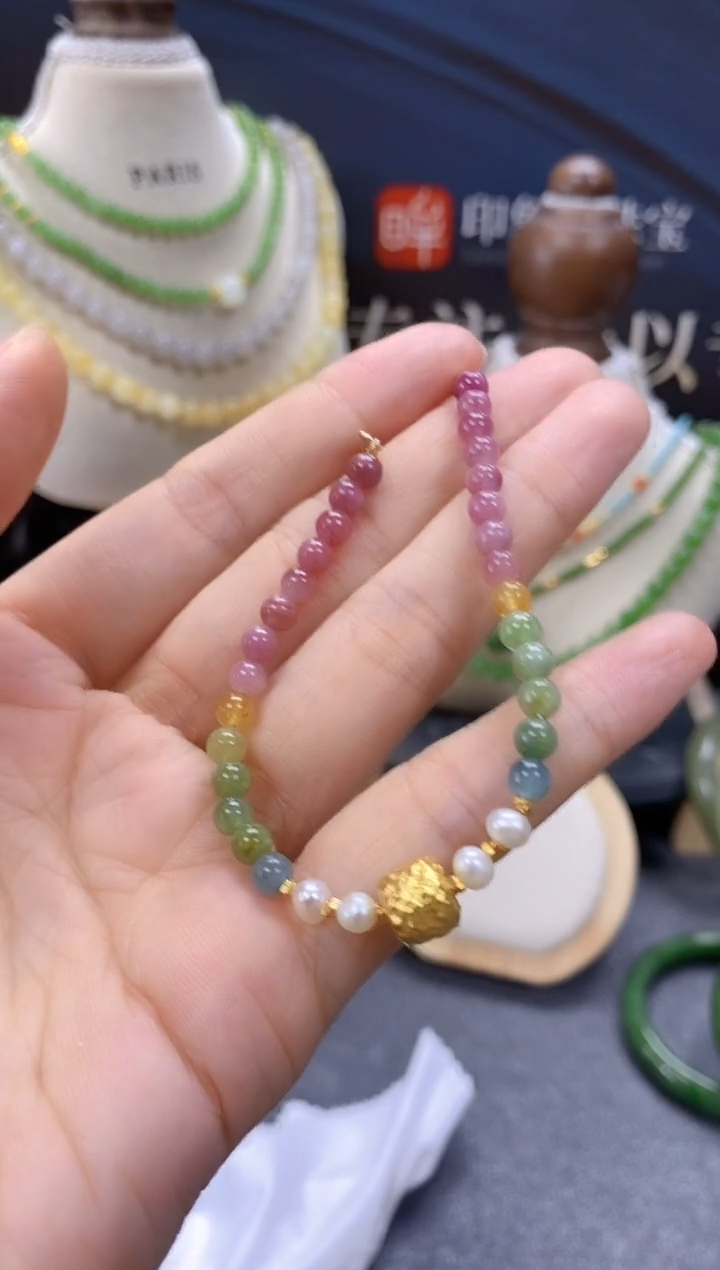 手链银S925镶嵌碧玺cg