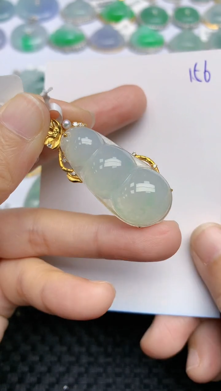 【闪购商品】翡翠挂件18K金镶嵌天然A货翡翠 156