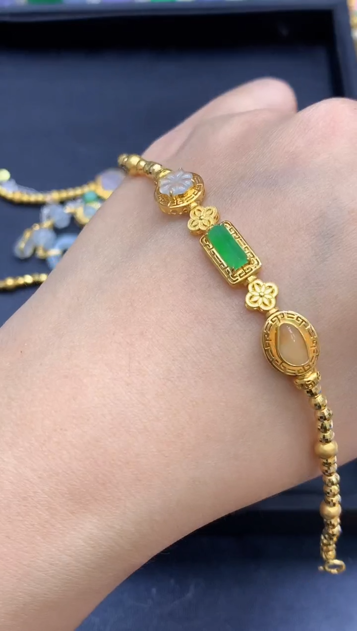 18K金镶嵌手链翡翠588-中国好珍宝