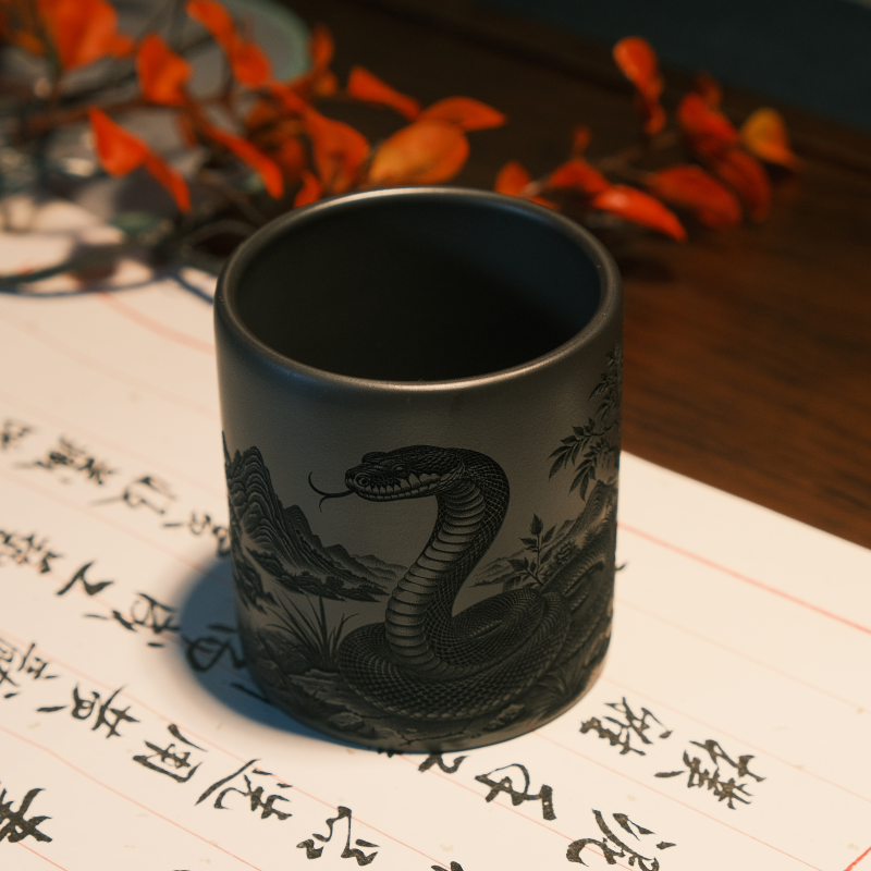 【宜兴原矿】石黄全手工紫砂主人杯 生肖蛇刻绘 送人自留！