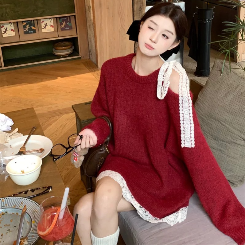 【蔡迪迪】秋冬网红时尚温柔甜美慵懒镂空立体洋气百搭毛衣针织衫