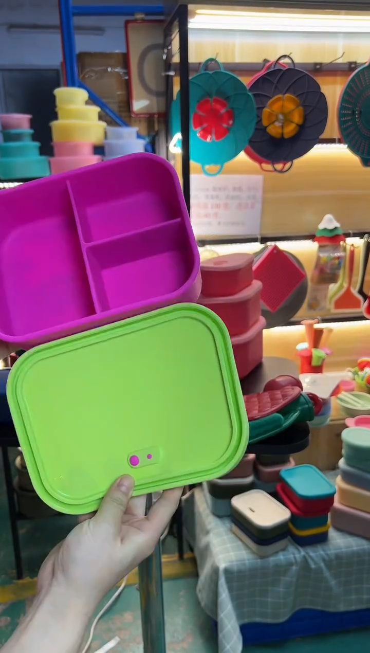 硅胶HX-玫红底亮绿盖-3格排气大盒