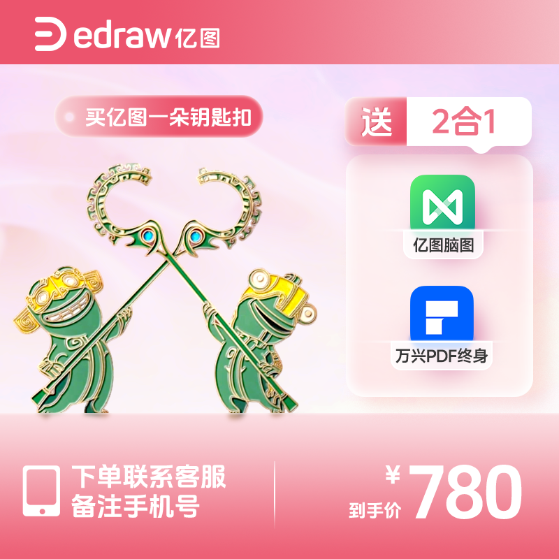 买亿图一朵钥匙扣送亿图【二合一】脑图+万兴PDF终身