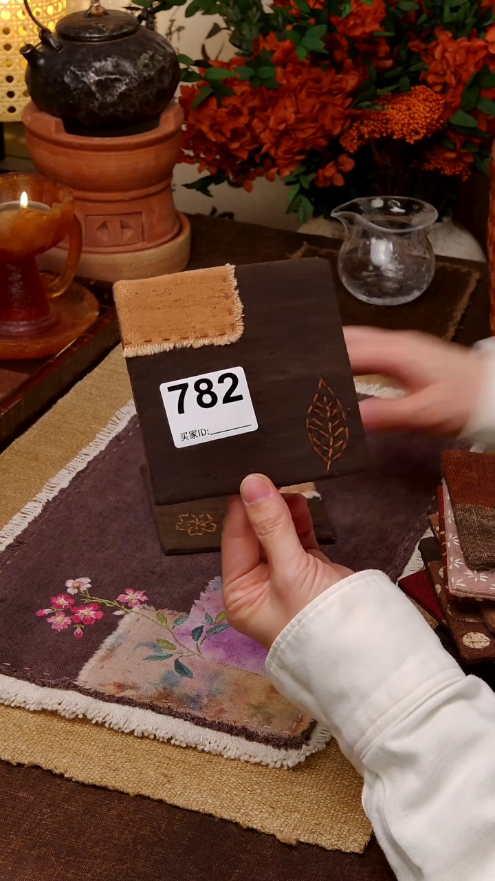Z**拉Cici手作刺子绣柿染壶垫杯垫-782