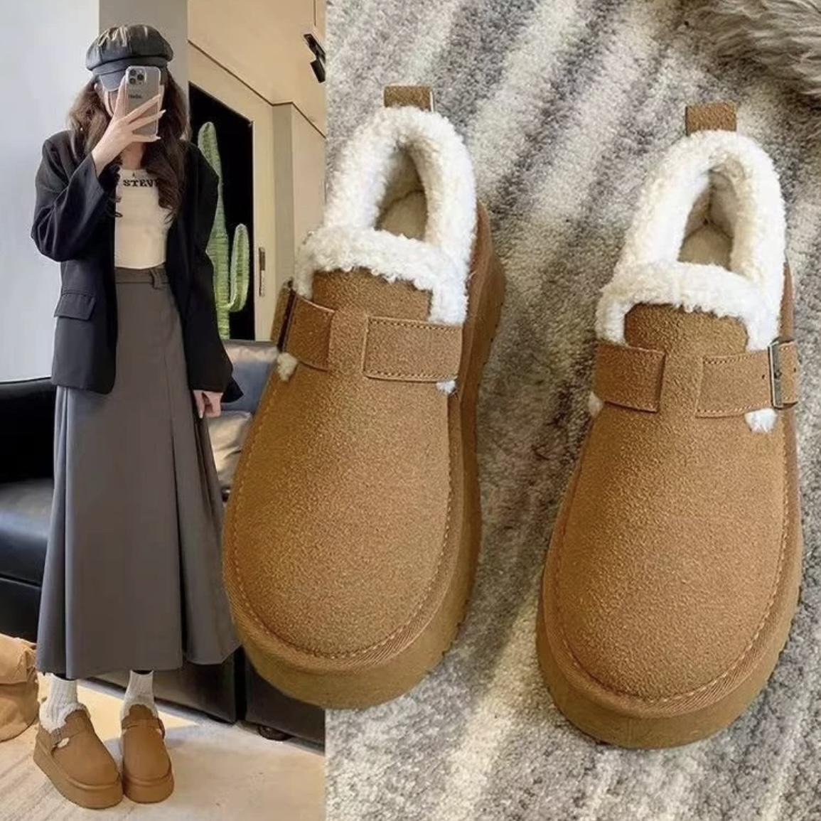 2025冬季新款厚底棉鞋加绒保暖加厚舒适厚底女鞋