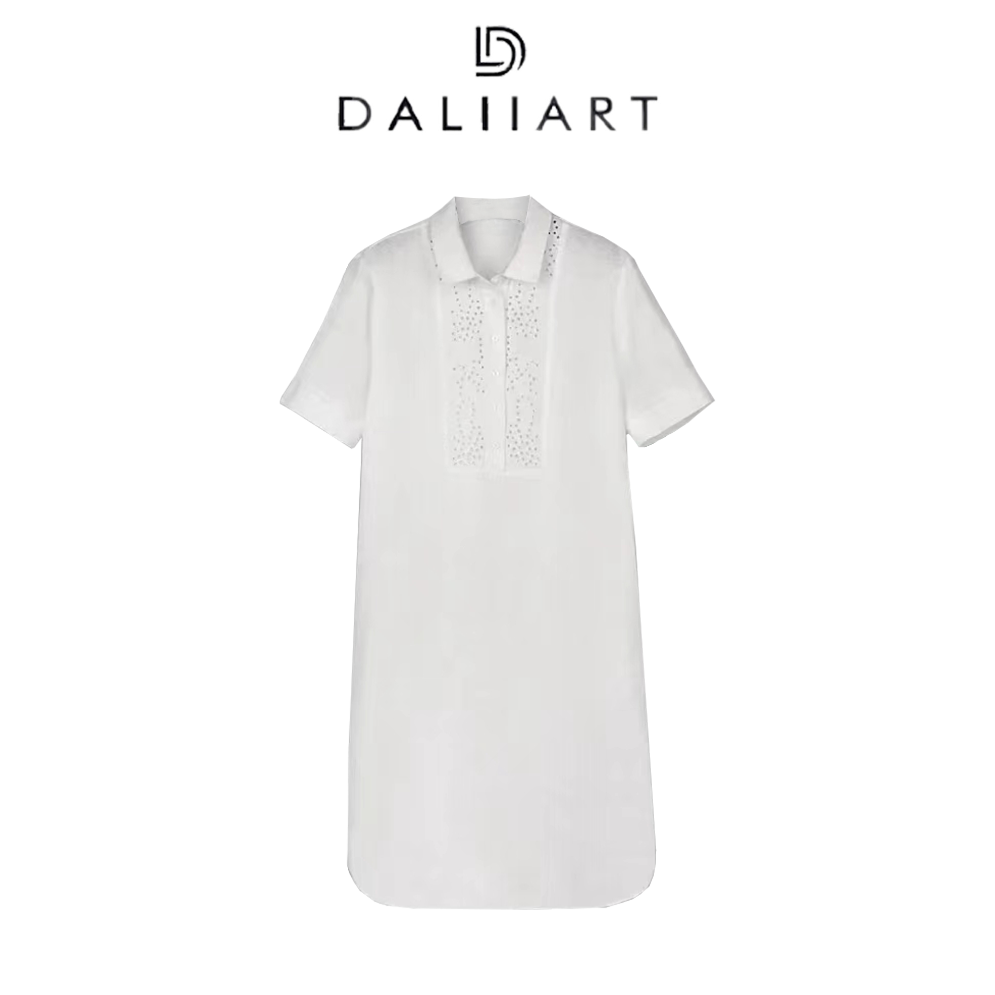DALIAR 私服衣橱 100亚麻6万针镂空刺绣开叉H型夏连衣裙DLQZ0609