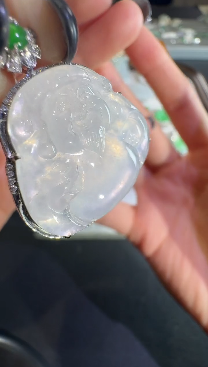 吊坠(不含链)18K金镶嵌翡翠【源头工厂】钻石镶嵌