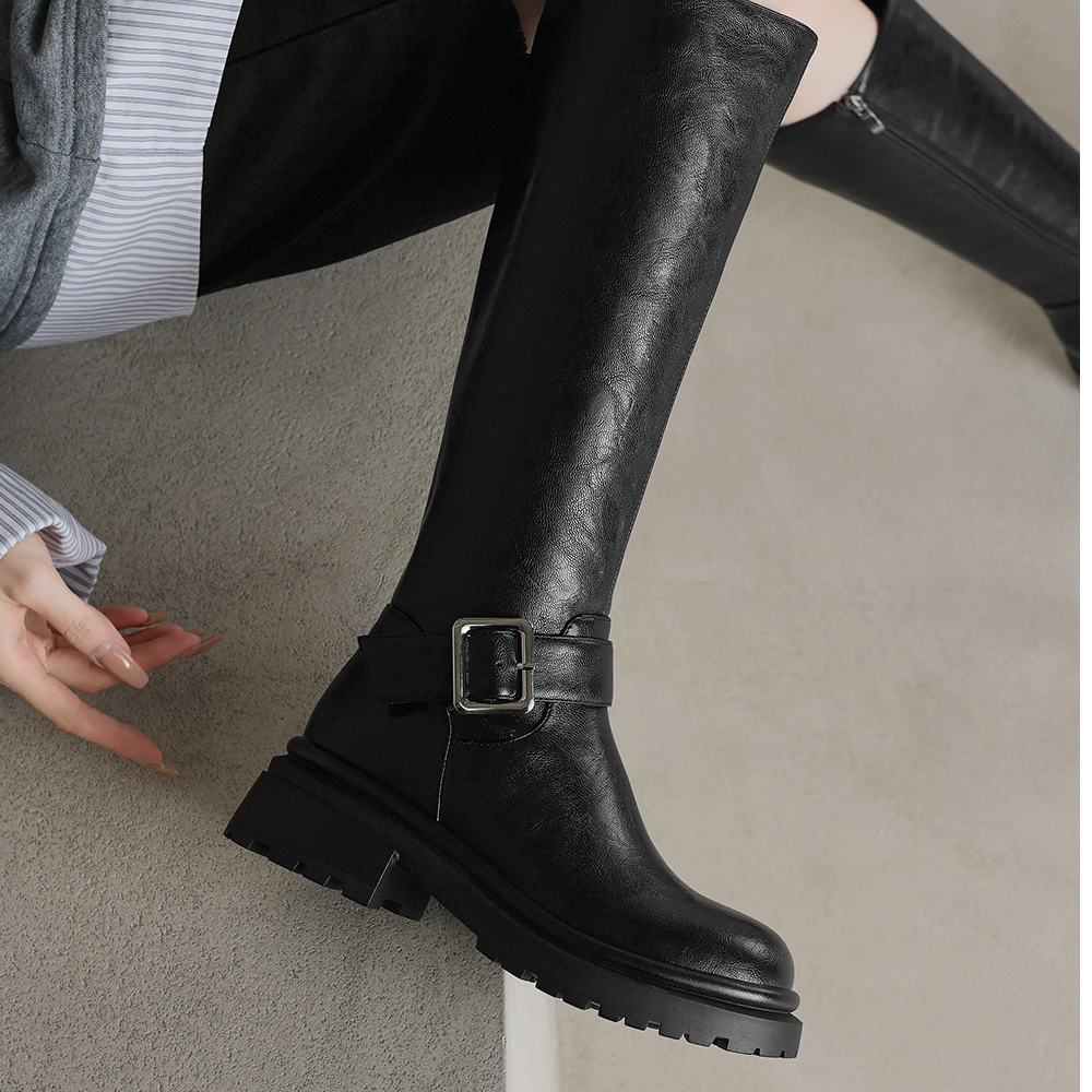 2025年秋冬新款女鞋中筒靴过膝长靴百搭秋冬女靴时尚粗跟时装靴