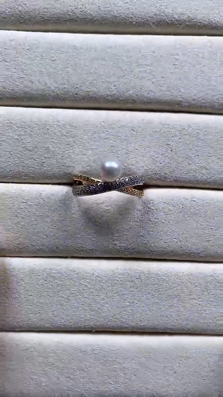 【闪购商品】海水珍珠戒指银S925镶嵌交叉款珍珠戒指