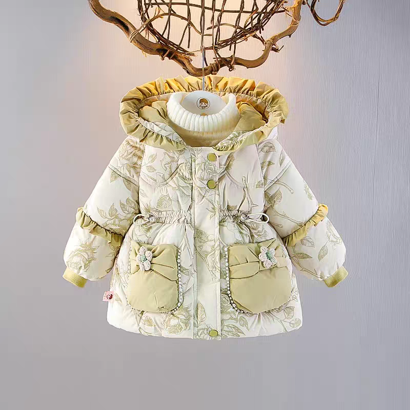 皇室童缘女童棉服公主风时尚冬季加绒加厚款儿童棉服棉袄儿童外套