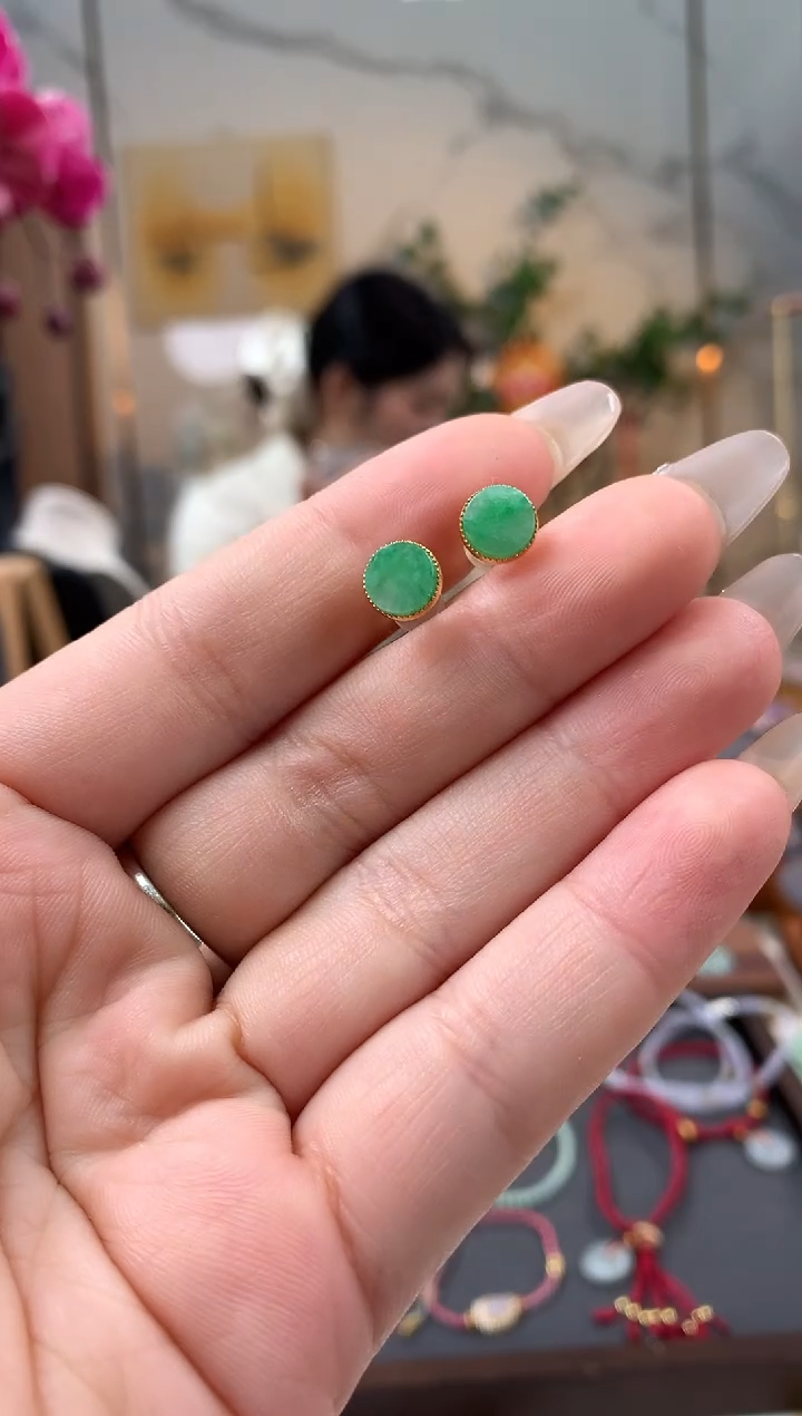 【闪购商品】翡翠耳饰18K金镶嵌耳饰