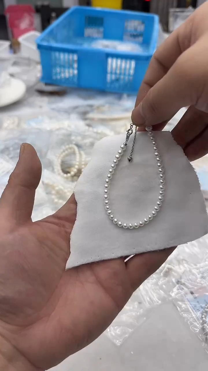 未镶嵌手链淡水珍珠5mm 爱心尾链