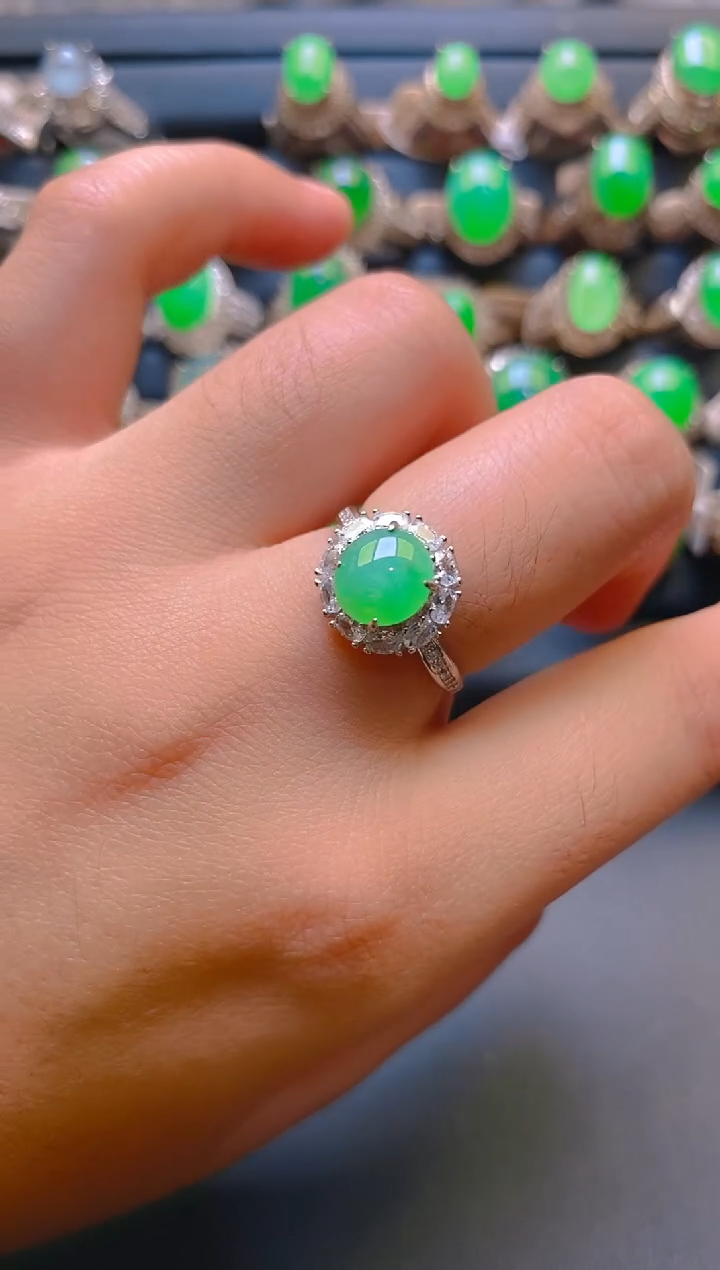 【闪购商品】翡翠耳饰银S925镶嵌天然A货翡翠1