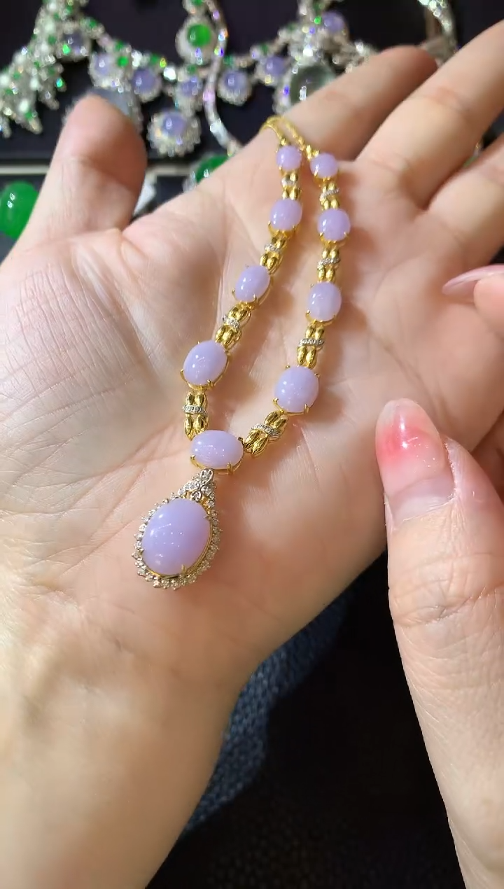 【闪购商品】翡翠套链18K金镶嵌D84 紫货有一定色差