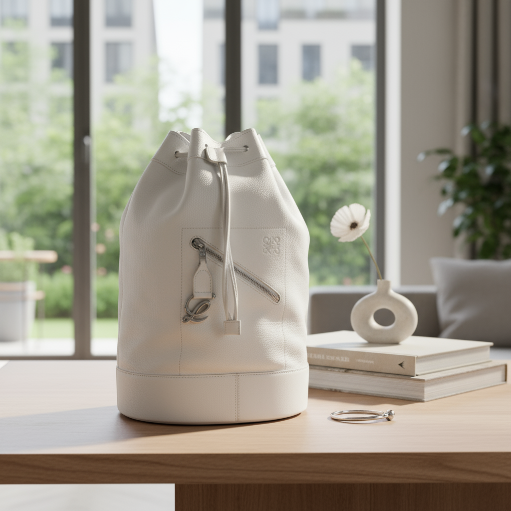 95新 LOEWE/罗意威 白色抽绳水桶包 1784 1813