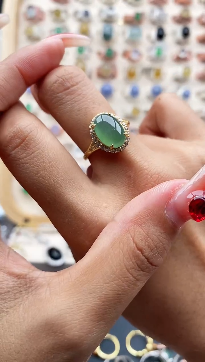 【闪购商品】翡翠戒指银S925镶嵌缅甸天然A货翡翠333  3+6