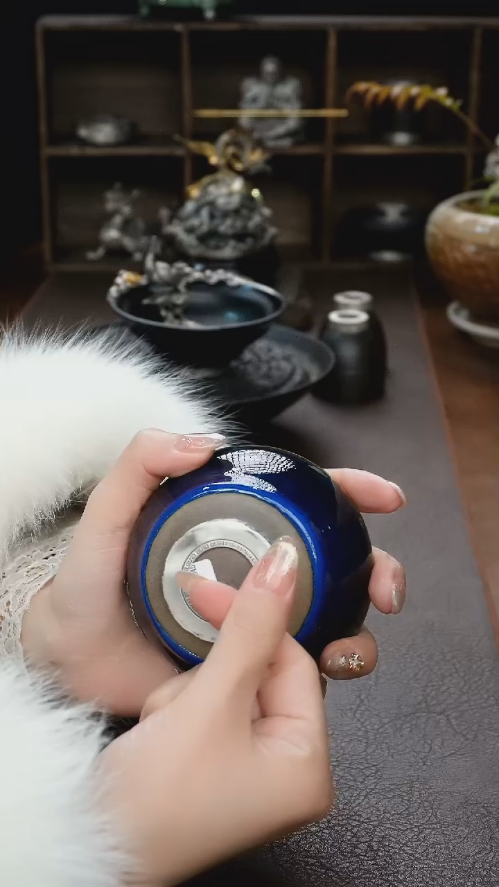 【闪购商品】境秋蓝色建盏主人杯高定