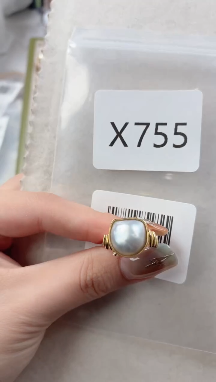 银S925镶嵌戒指海水珍珠X755