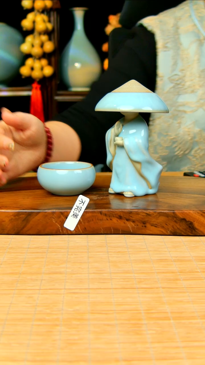 【闪购商品】瓷片天青小和尚茶漏带一杯不完美