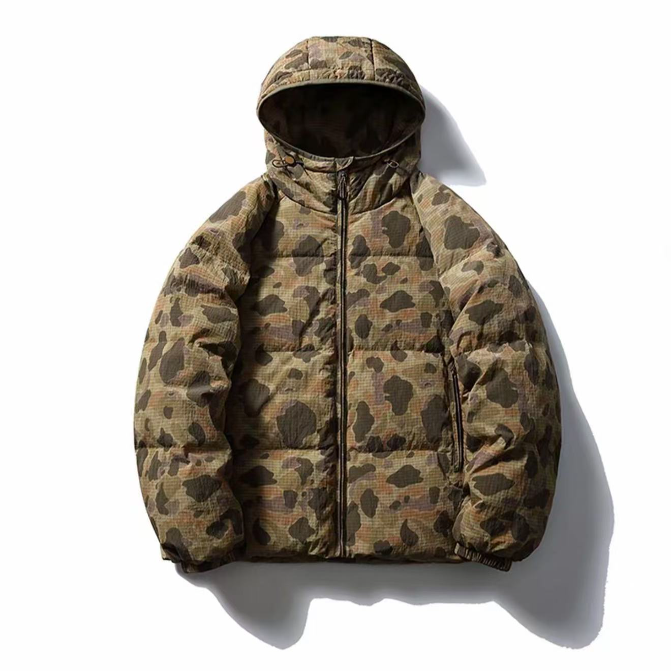 【户外羽绒】户外白鸭绒迷彩连帽三防羽绒服6659-HJD