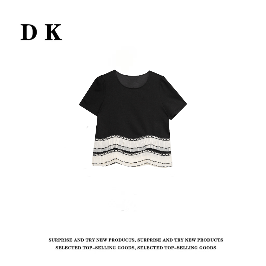 『黎明月桂』2025年夏季新款显瘦拼接花边设计师上衣【DK】