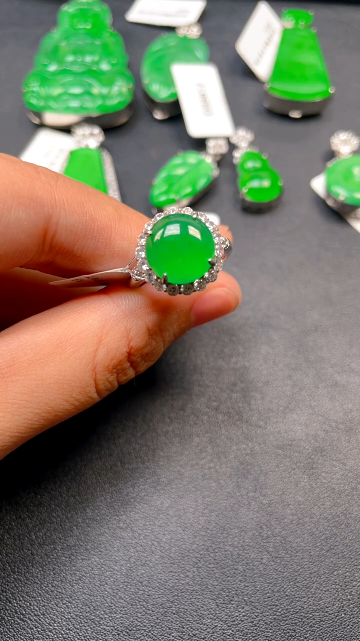 吊坠(不含链)银S925镶嵌翡翠戒指