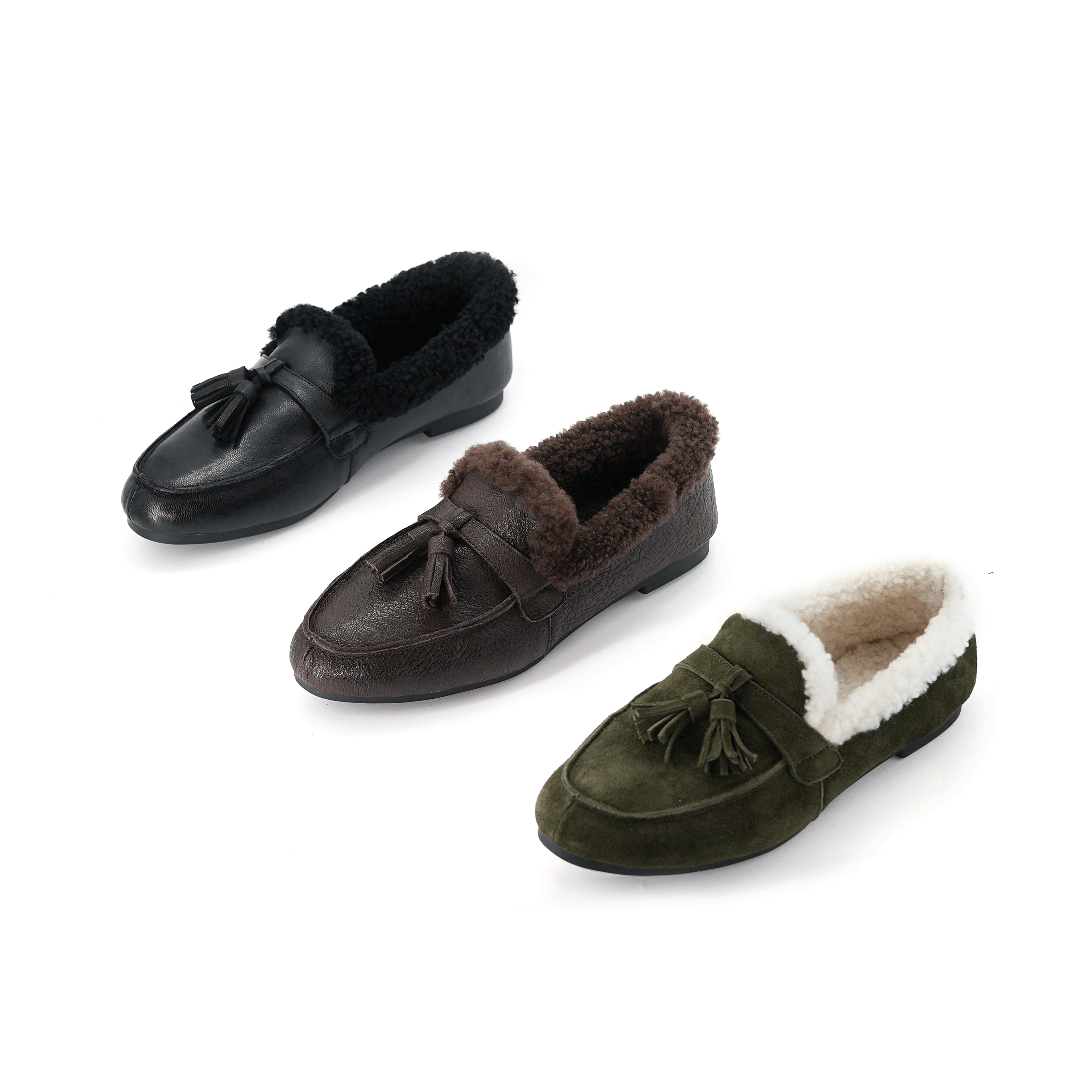 【小刚懂鞋】韩系流苏加绒保暖乐福鞋女冬季舒适休闲毛毛鞋 9080-22