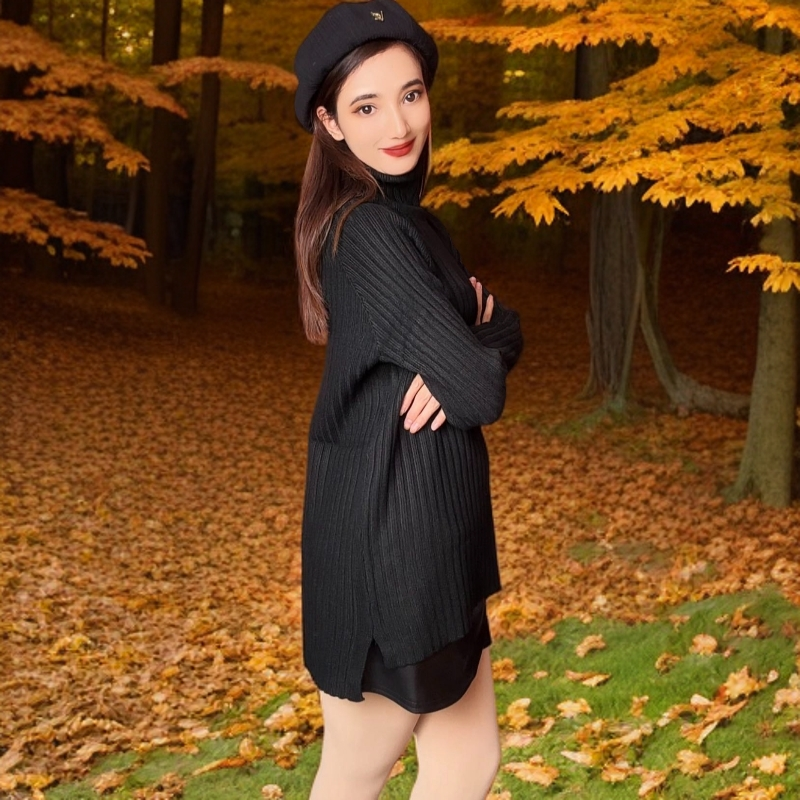 20冬季半高领包袖针织毛针织衫高龄中长款百搭秋冬宽松