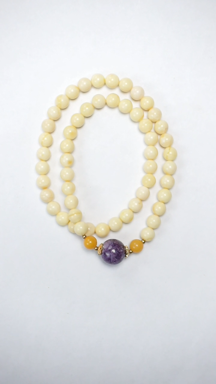 【闪购商品】琥珀手链未镶嵌白蜡圆珠双圈