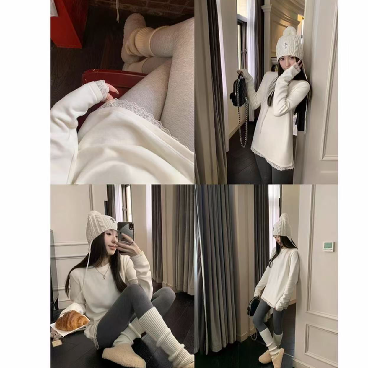 韩系蕾丝假两件长袖t恤女秋冬季白色宽松内搭遮屁股打底衫上衣