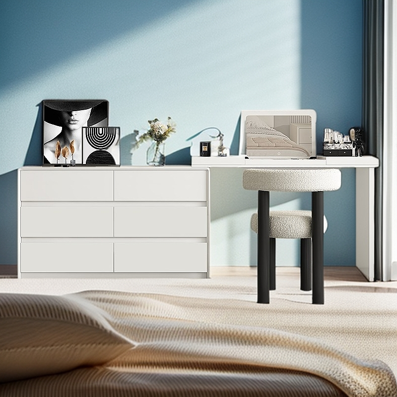 主卧实木化妆桌收纳柜床尾斗柜梳妆台一体书桌卧室简约现代奶油风
