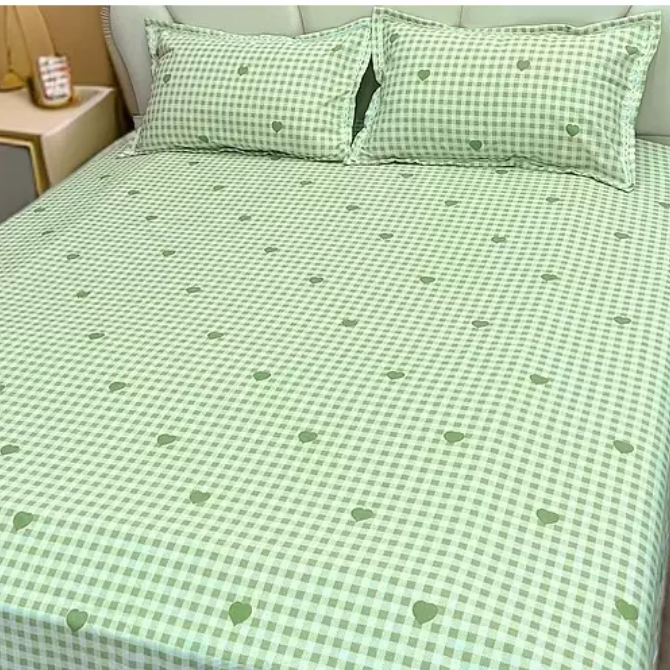 （411）老粗布三件套吸汗透气2.45*2.3米（+－5公分）绿格爱心