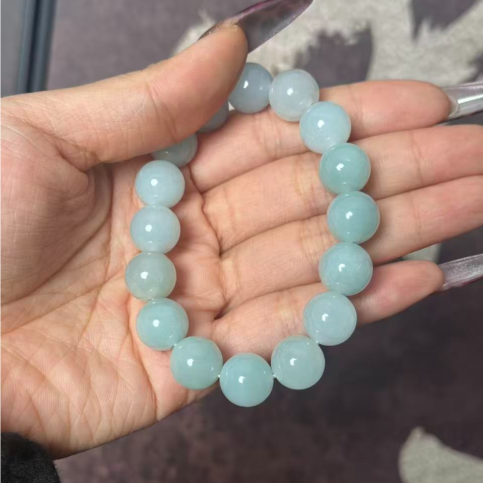 【6】细糯化天空蓝12.5男女通用翡翠手串