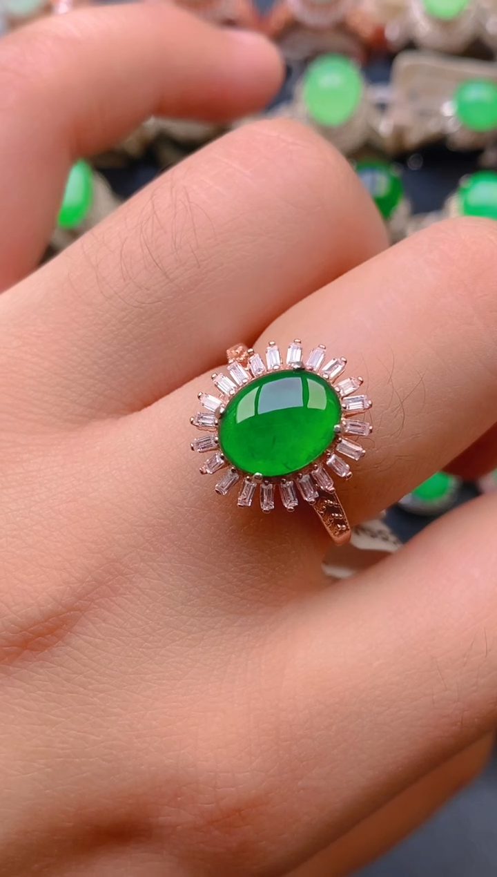 【闪购商品】翡翠戒指银S925镶嵌天然A货翡翠1