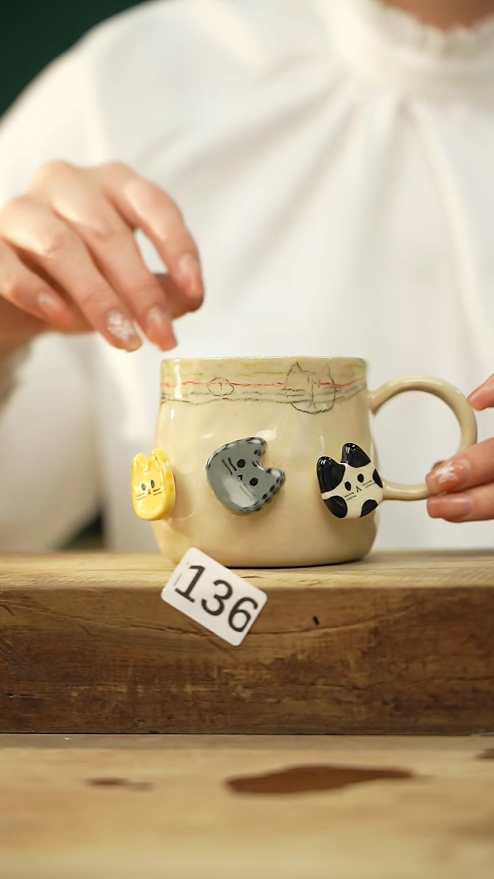 【闪购商品】瓷片新品！设计师手捏转纽小猫/咖啡杯