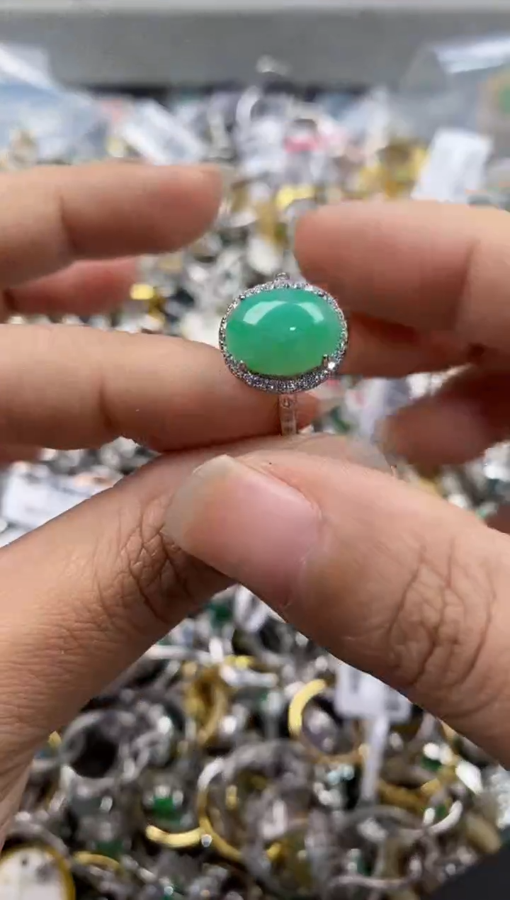 银S925镶嵌戒指翡翠888---8