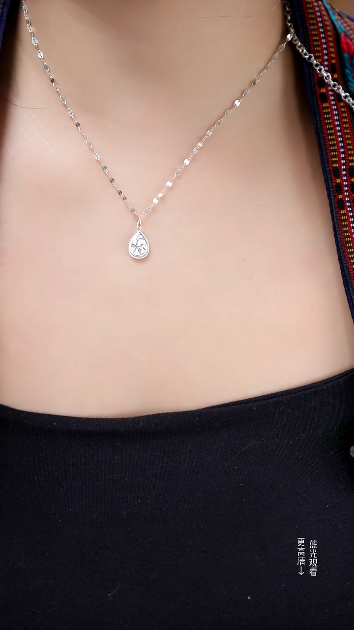 珐琅足银新款水滴项链