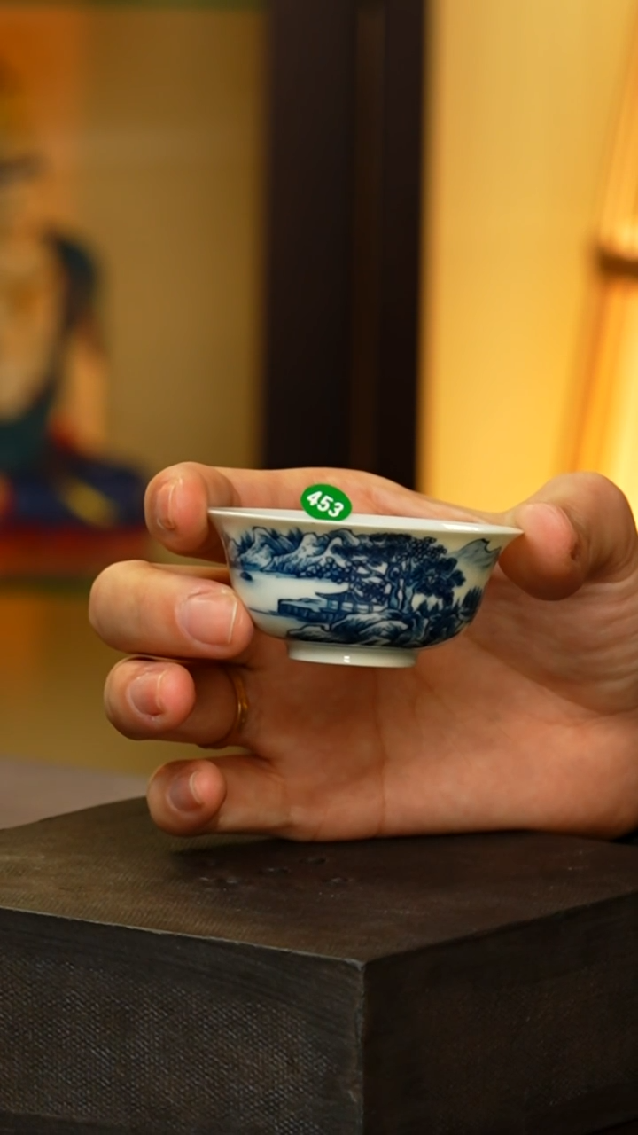 青花山水撇口杯..453