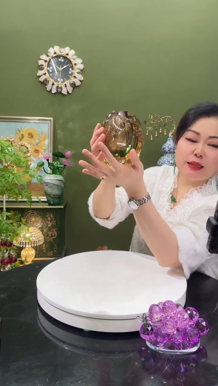 琉璃切割面花瓶茶金绿