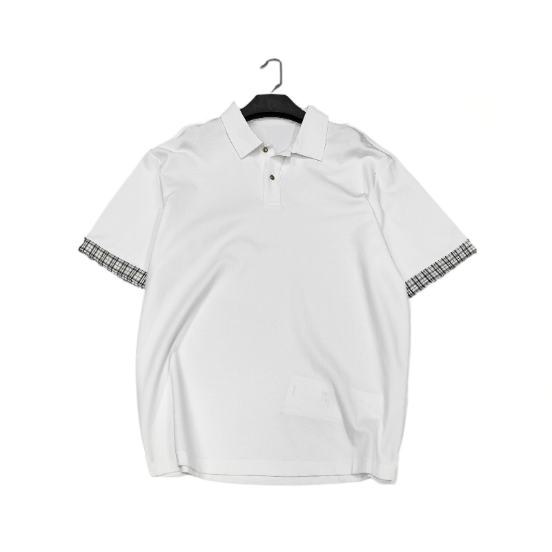 夏季新款时尚短宽港风格子翻边设计款短袖T恤痞帅潮1626