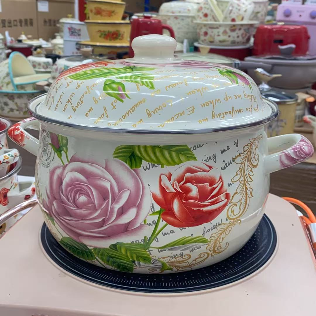 直径24CM字母大花珐琅搪瓷汤锅【先看温馨提示 介意勿拍】