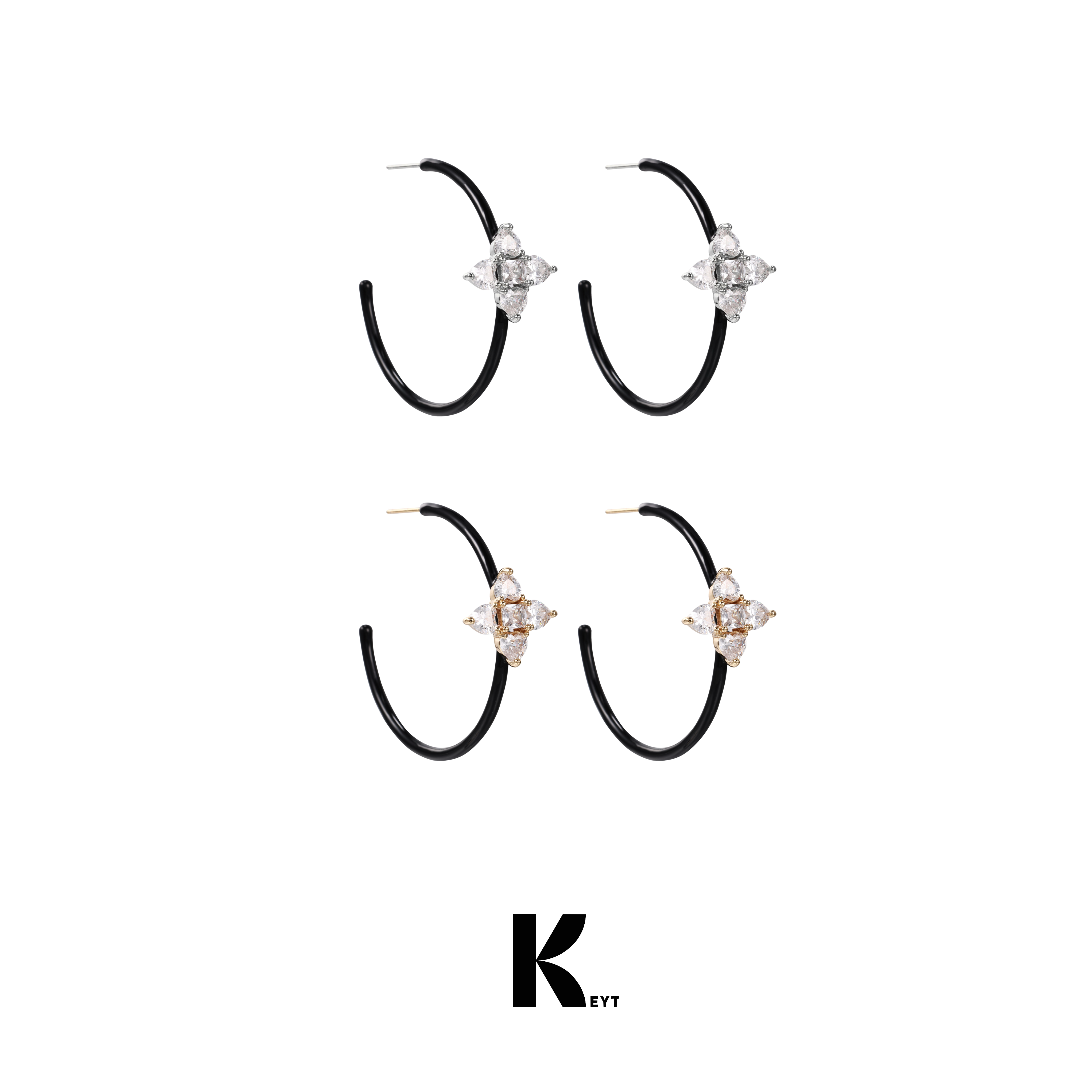 KEYT 铜合金锆石耳饰 原创“old money”十字锆石黑耳圈【粉丝福利】