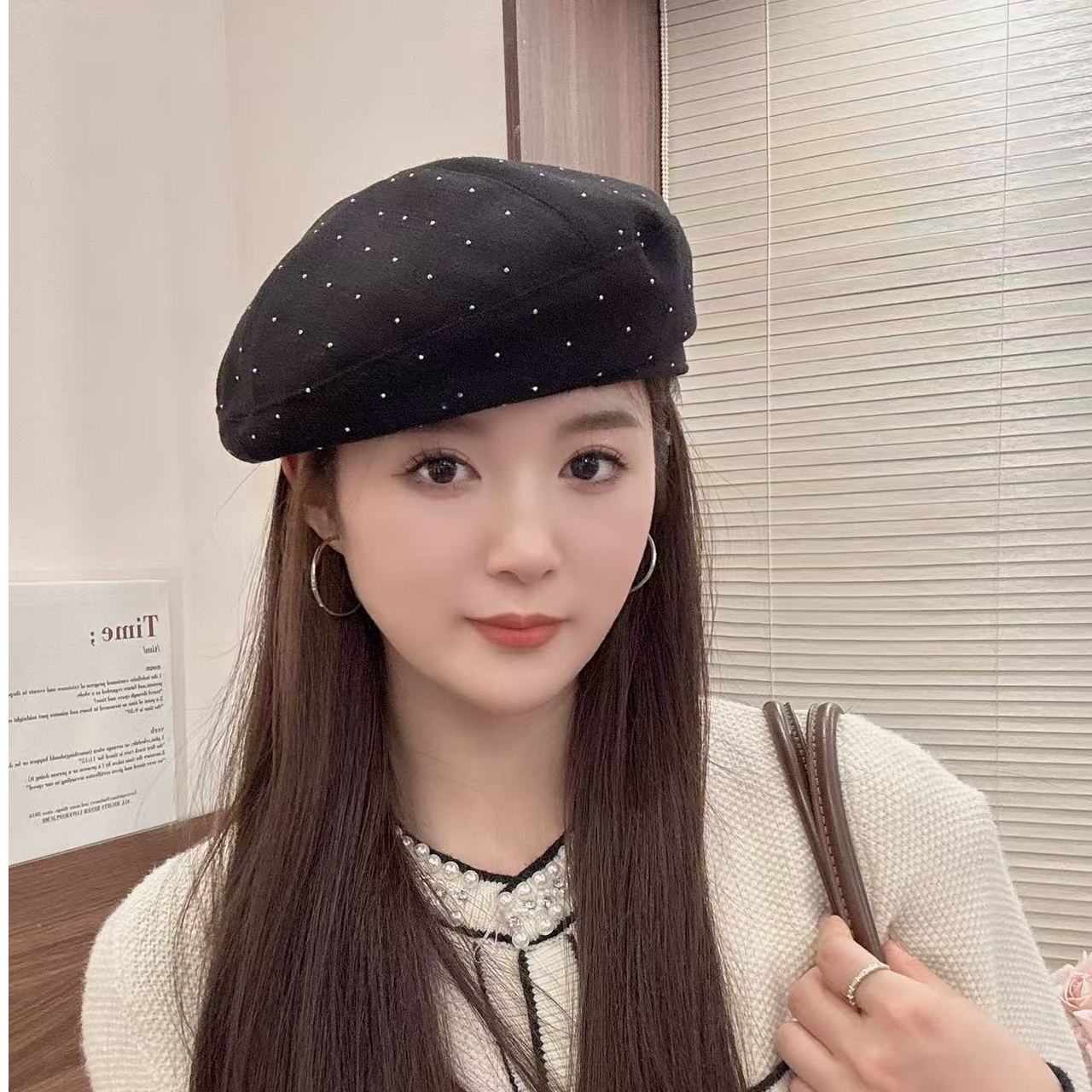 韩版韩式八角帽女波点贝雷帽帽子冬季宽松锋芒大女主