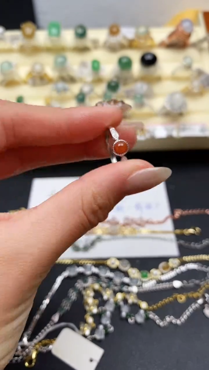 【闪购商品】翡翠戒指银S925镶嵌缅甸翡翠4   4+7