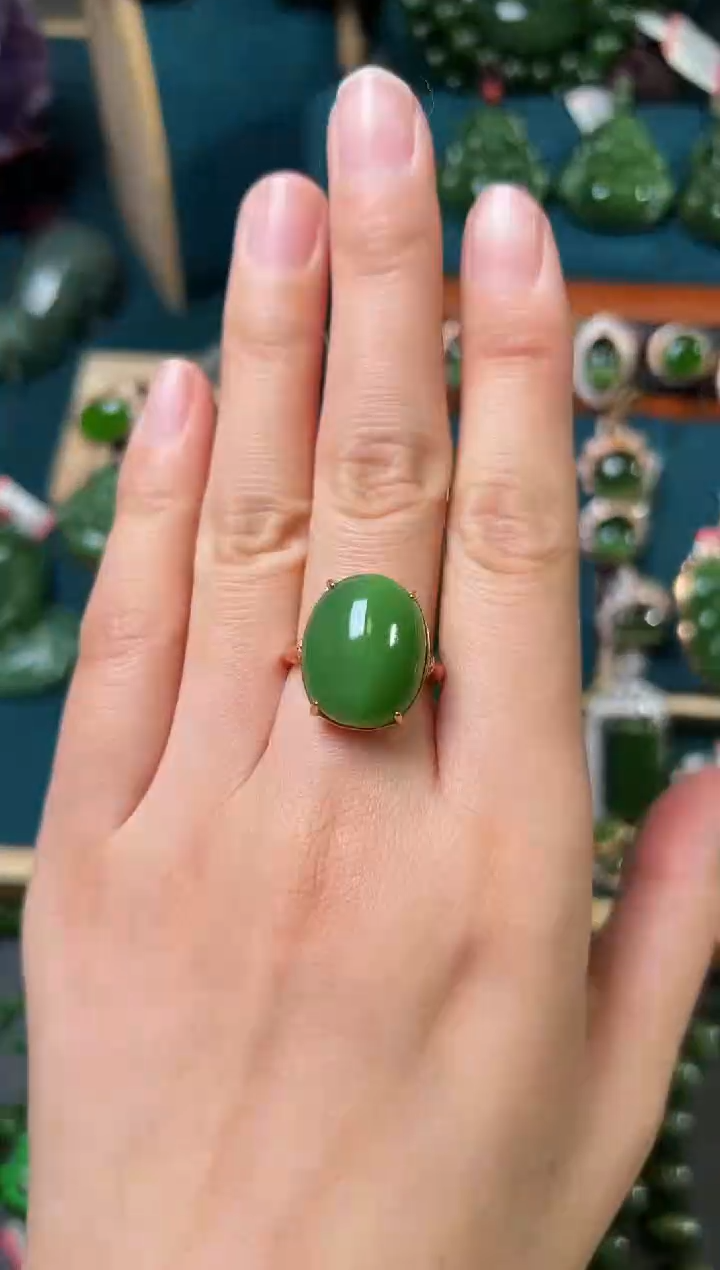 【闪购商品】和田玉（碧玉）戒指银S925镶嵌碧玉