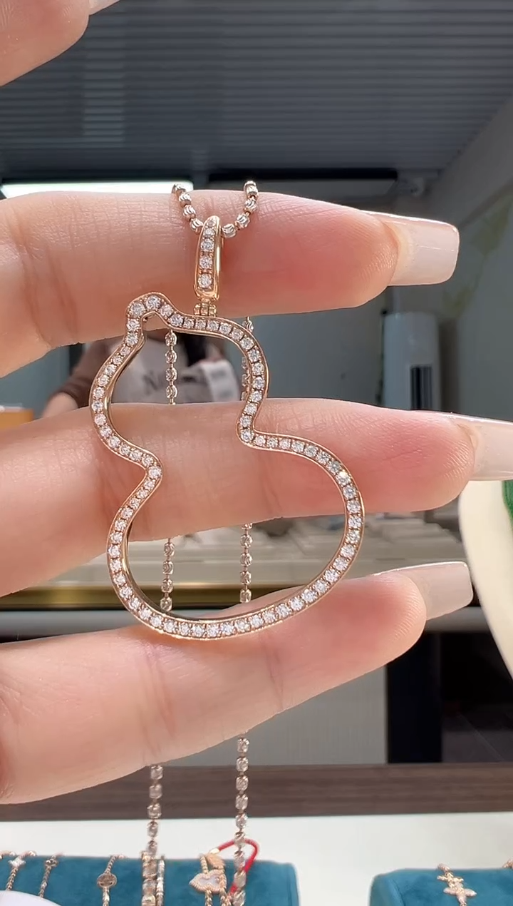 【闪购商品】钻石吊坠(不含链)18K金镶嵌满钻镂空大葫芦吊坠K红