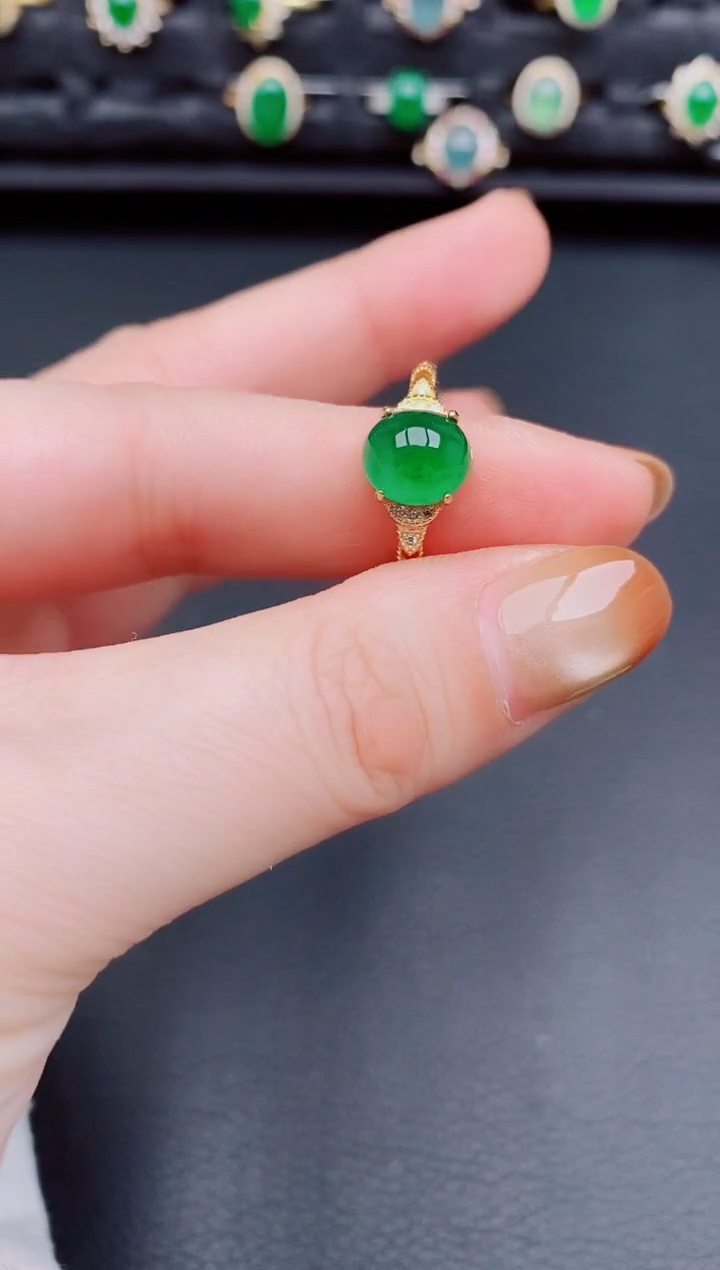 【闪购商品】翡翠戒指银S925镶嵌天然a货翡翠64