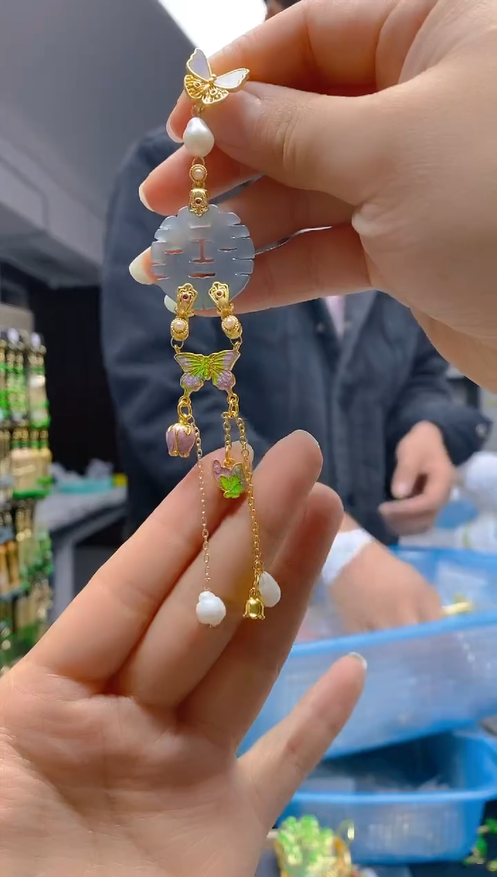 【闪购商品】翡翠耳饰合金0534翡翠压襟