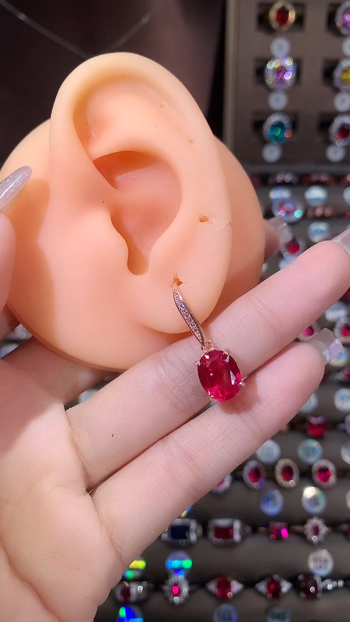 银S925镶嵌耳饰红宝石810